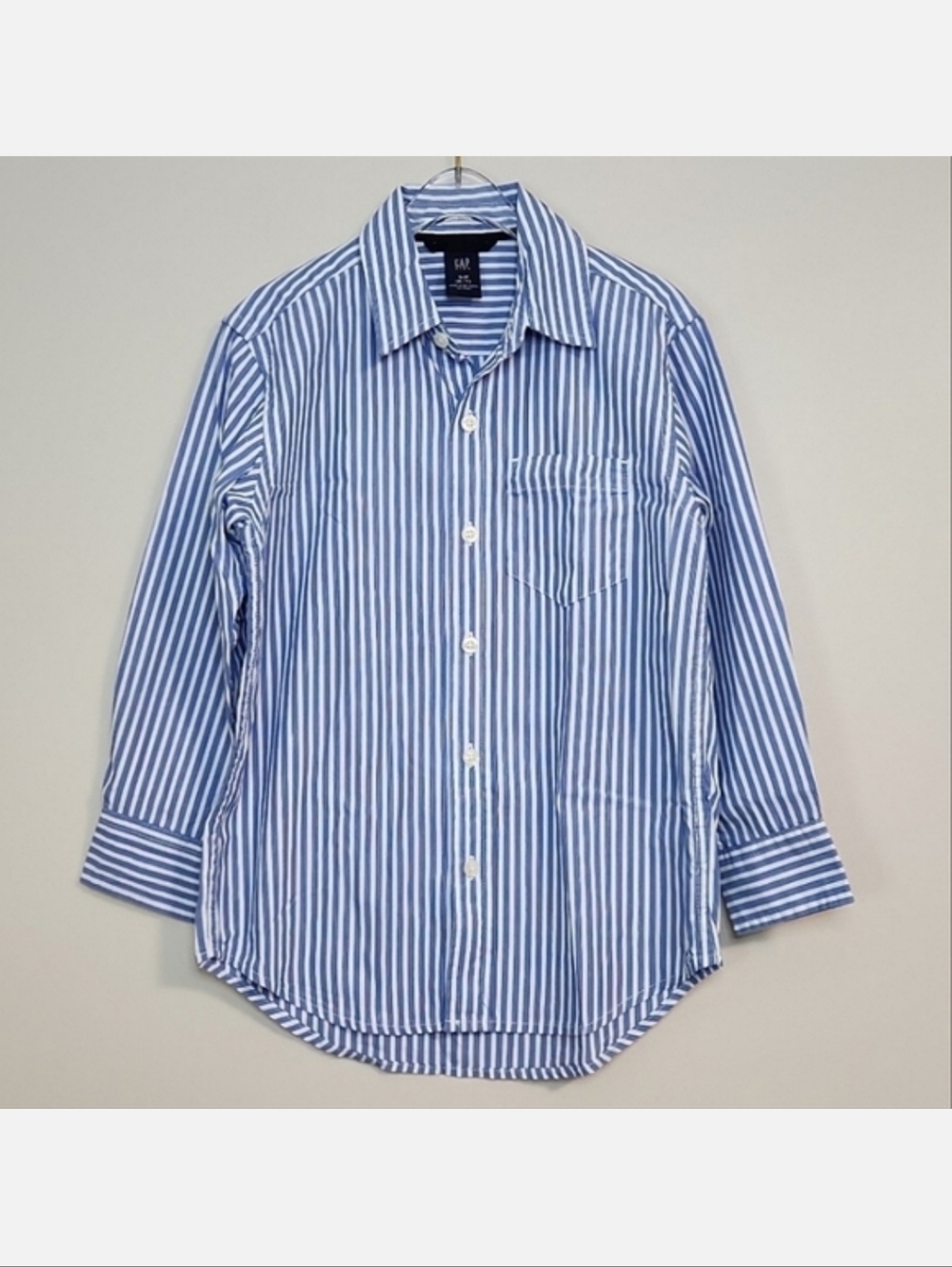 GAP Blue & White Boys Striped Button Down Shirt, Size 6-7 ~ EUC